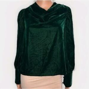 Rachel Zoe Emerald Dark Green Velvet Long Puff Sleeve Blouse Top Holiday Size S